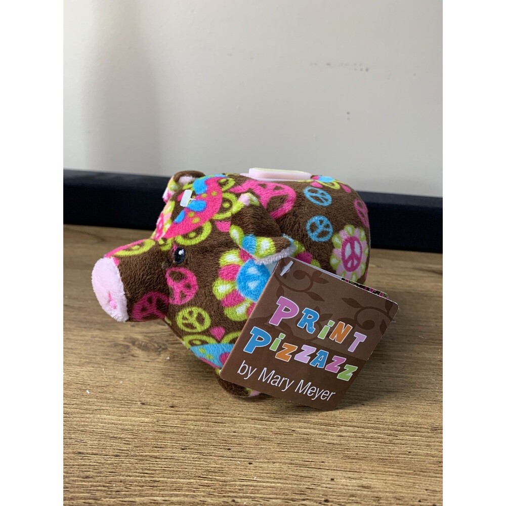 Mary Meyer Bank Print Pizzazz Peace Plush Pig Piggy Bank Stuffed Animal